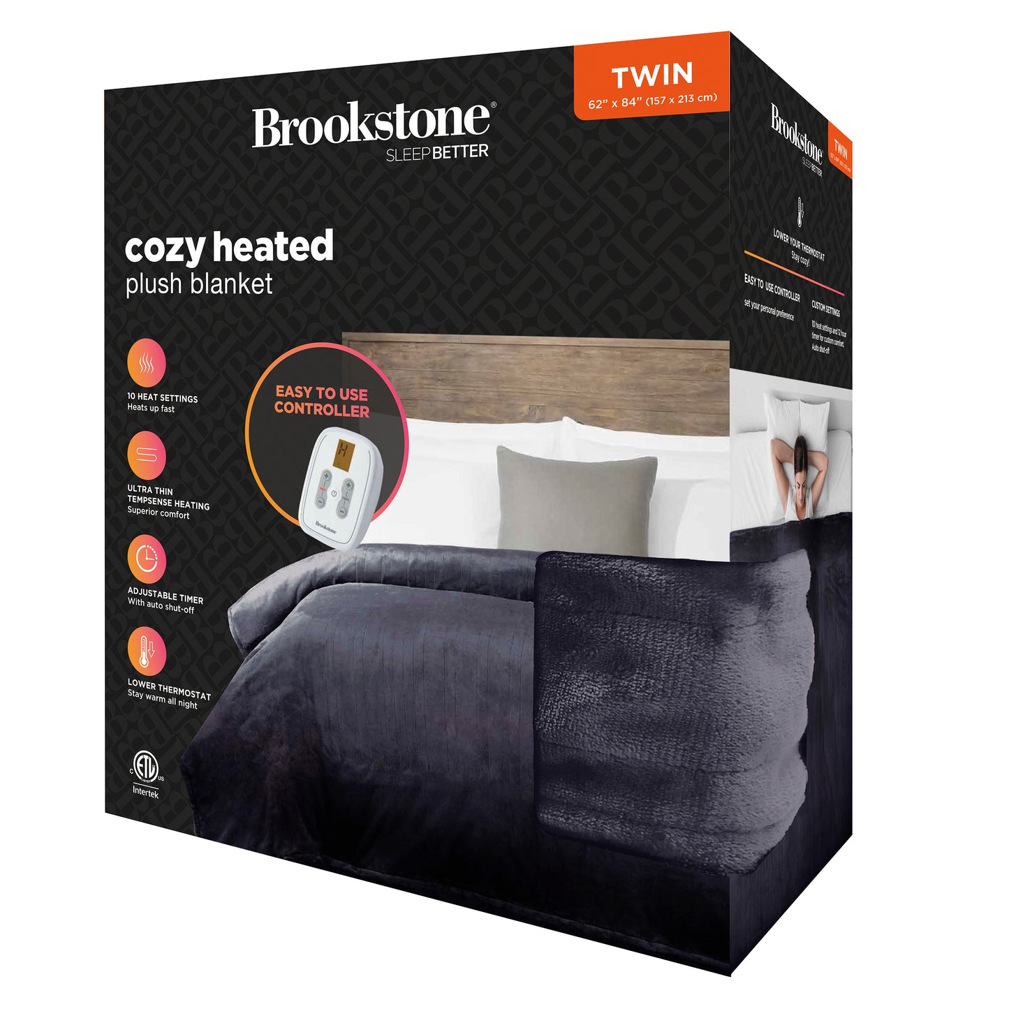 Brookstone Cozy Heated Plush Solid Blanket