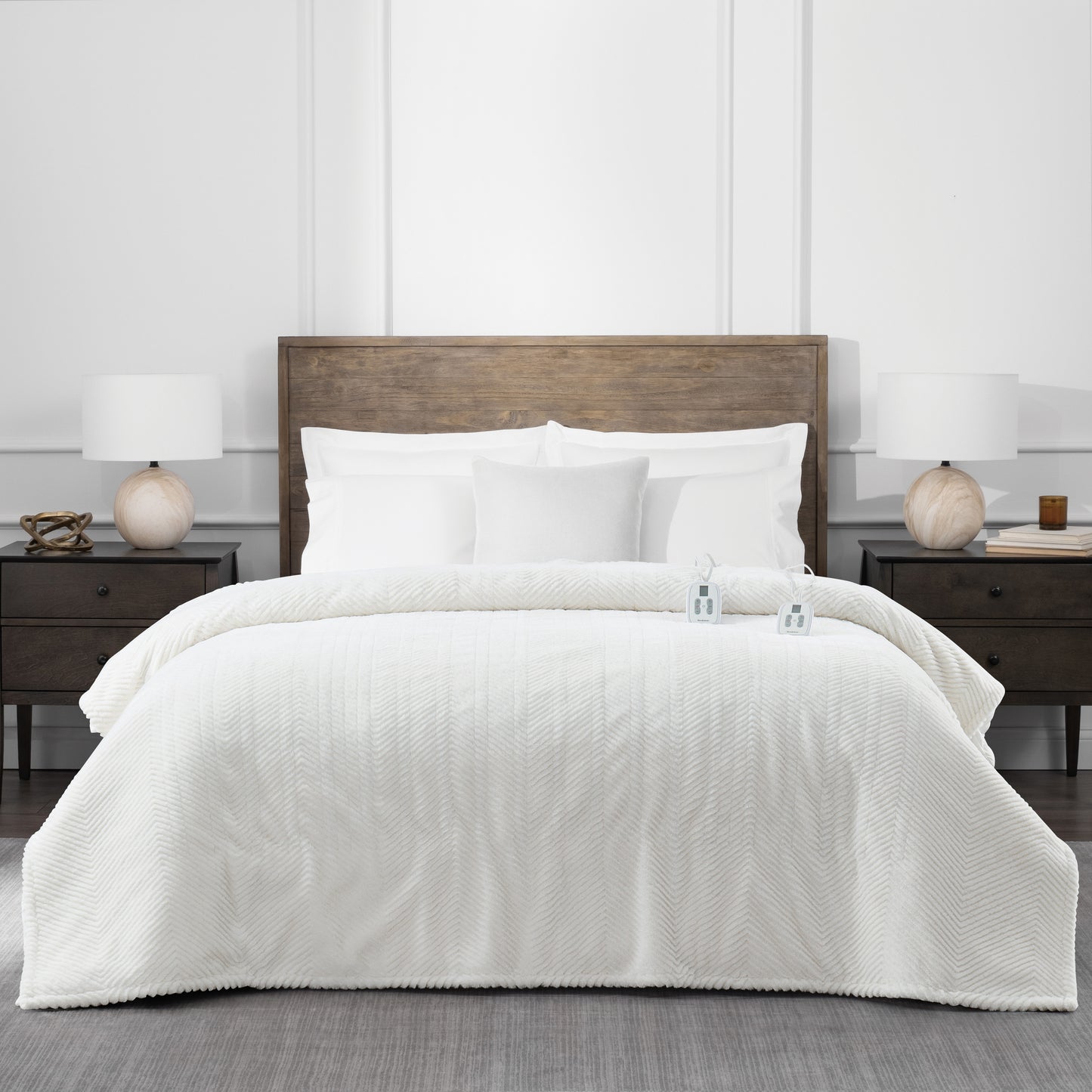 Brookstone Cozy Heated Plush Herringbone Blanket