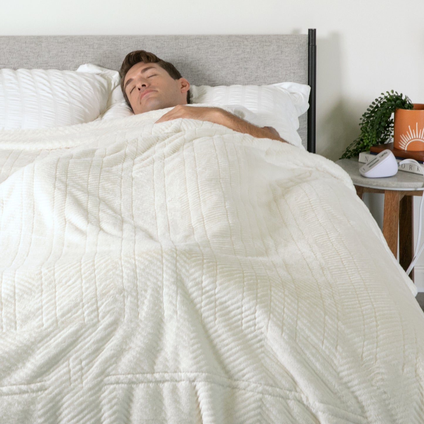 Brookstone Cozy Heated Plush Herringbone Blanket