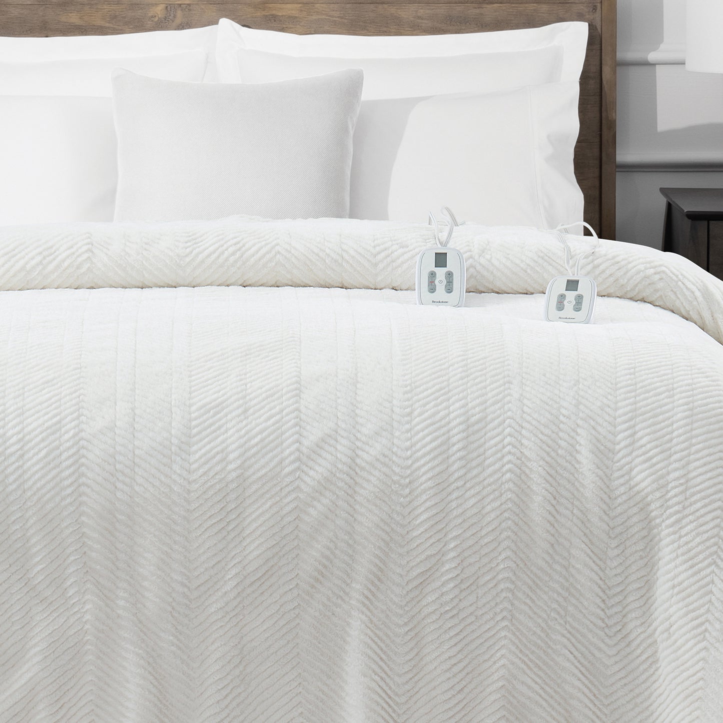 Brookstone Cozy Heated Plush Herringbone Blanket