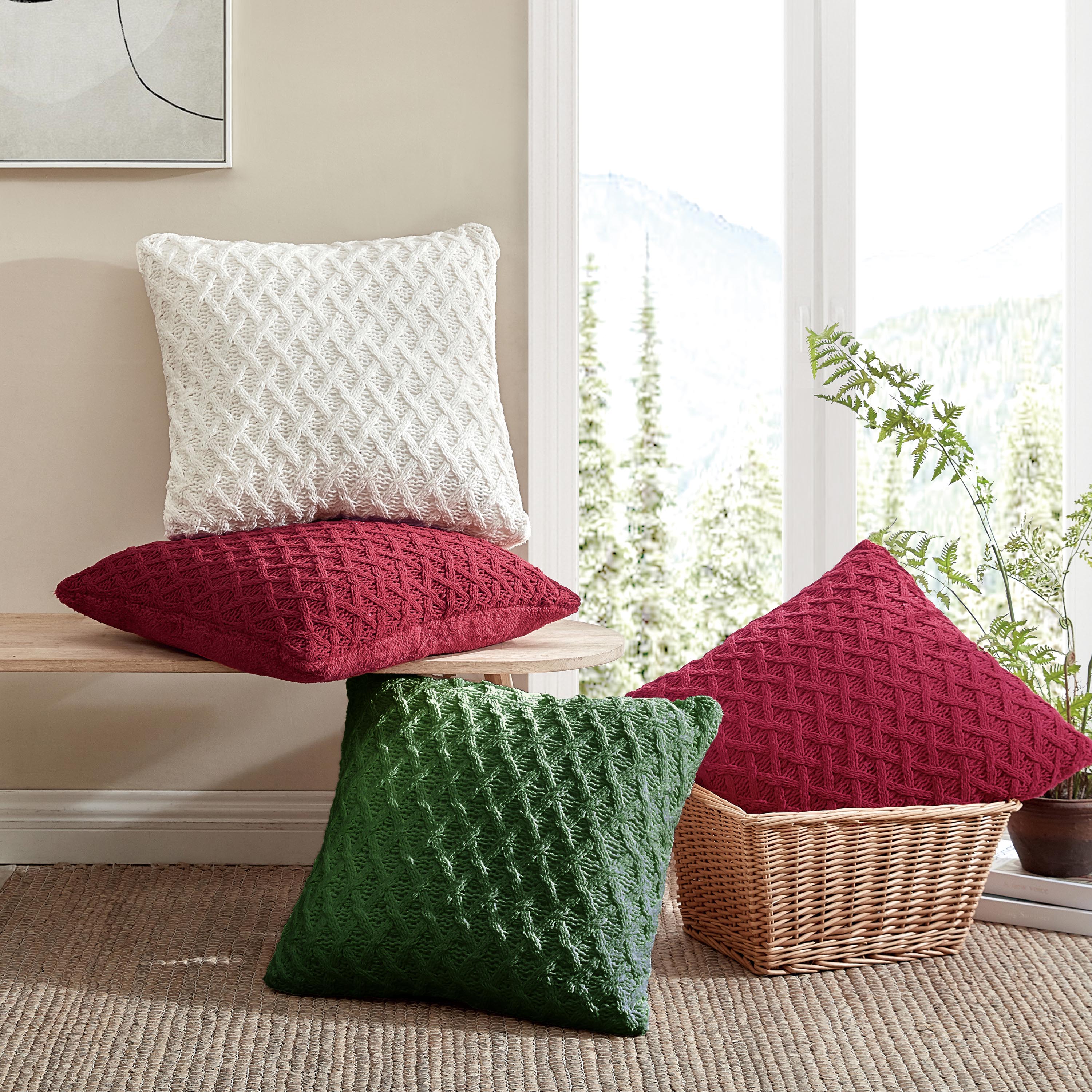 Red knit throw online pillows