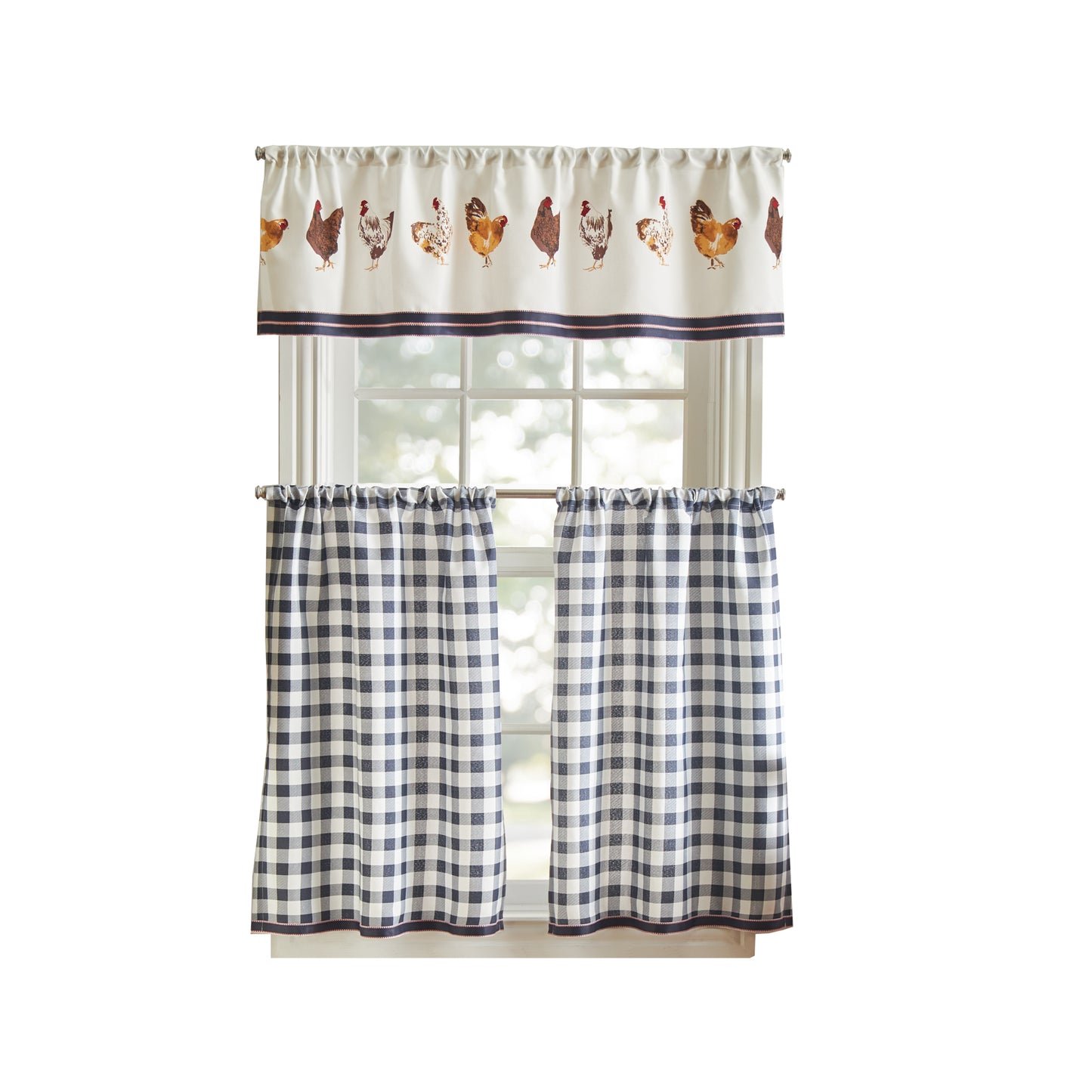 Martha Stewart Chickens 3pc Valance & Tiers Set