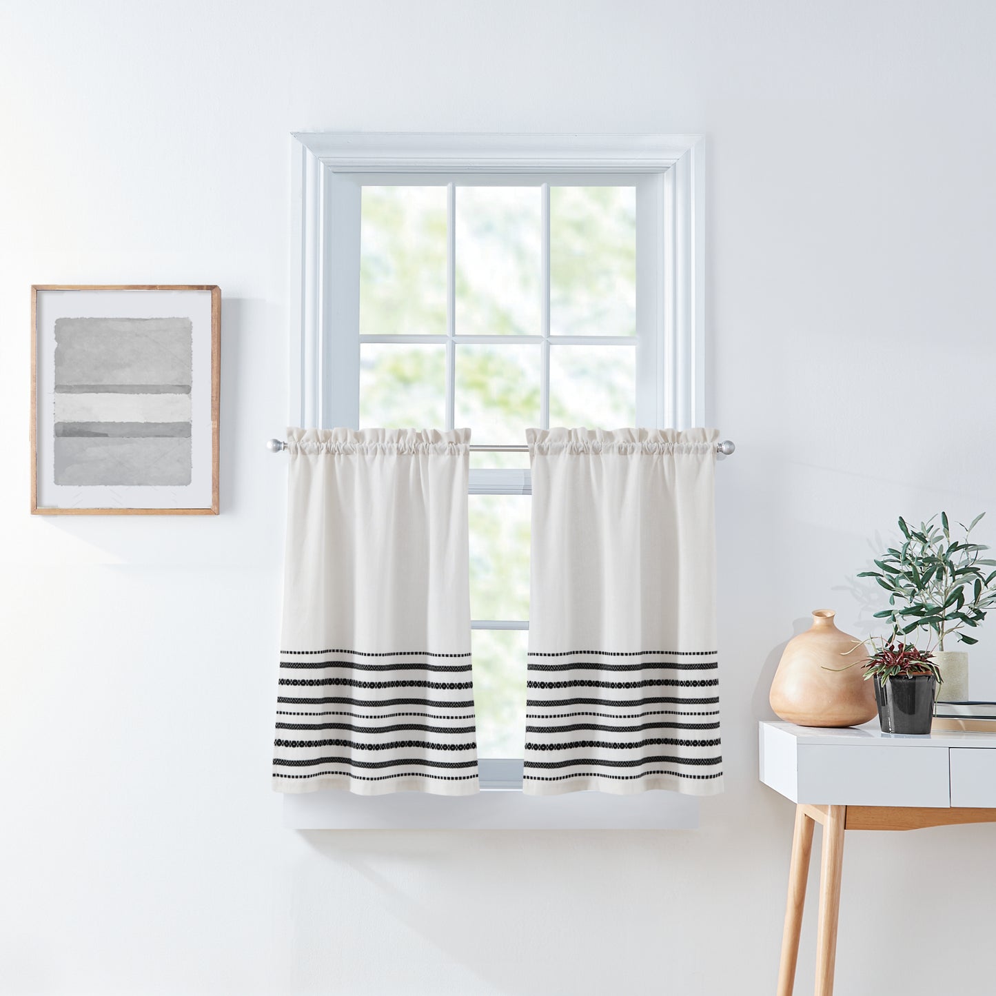 Curtainworks Global Woven Stripe 3-piece Valance and Tiers