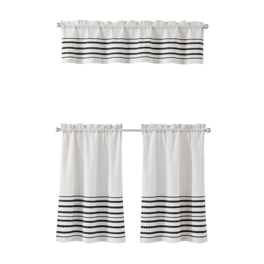 Curtainworks Global Woven Stripe 3-piece Valance and Tiers