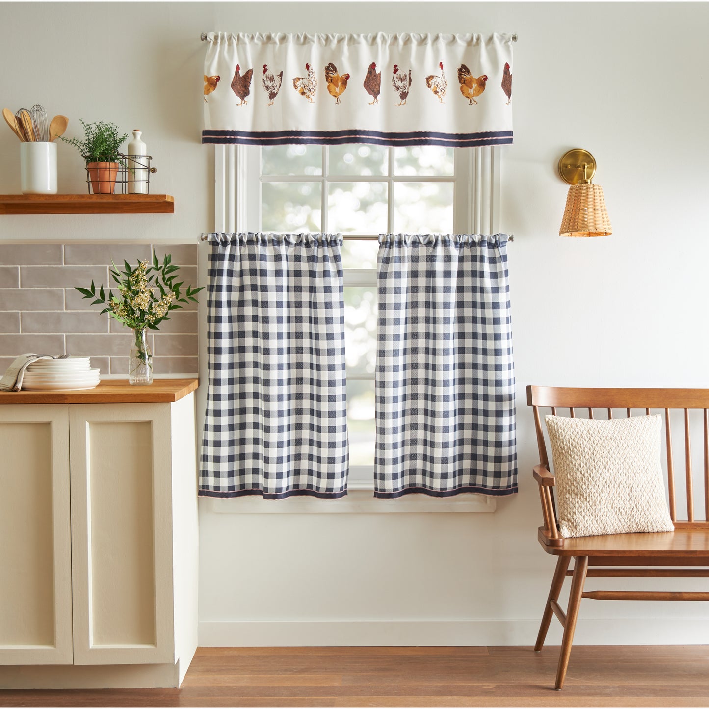 Martha Stewart Chickens 3pc Valance & Tiers Set