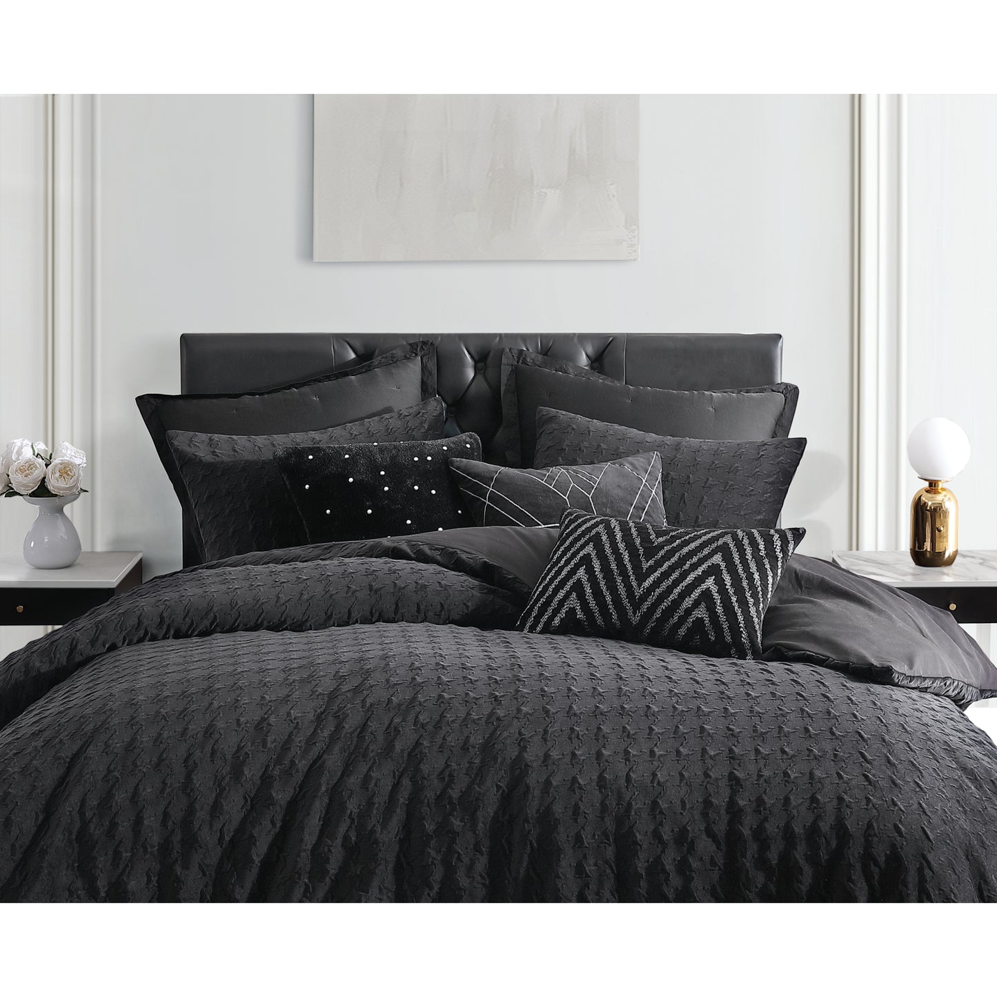 KARL LAGERFELD PARIS Velvet Houndstooth Duvet Set