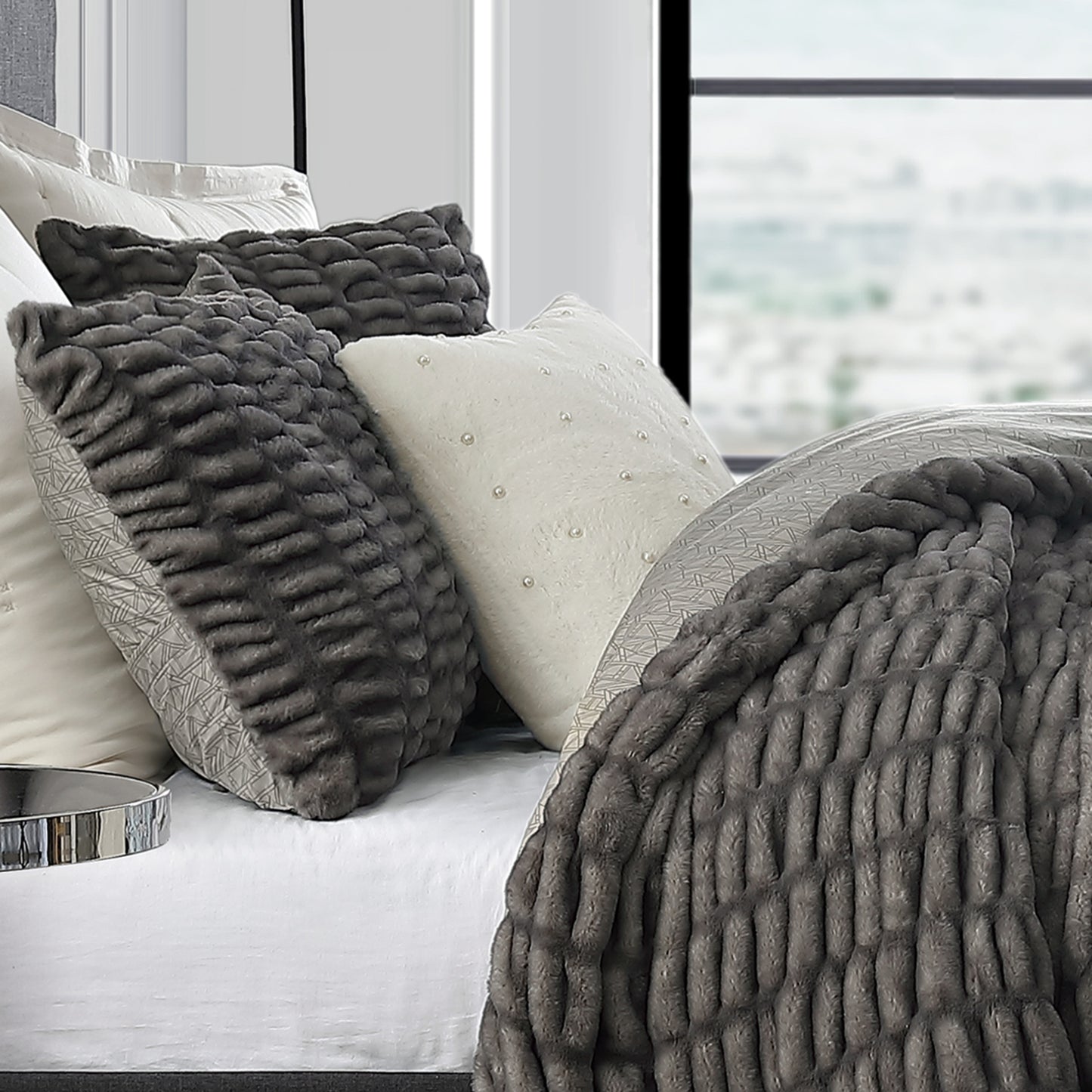 KARL LAGERFELD PARIS Faux Fur Pearl Decorative Pillow