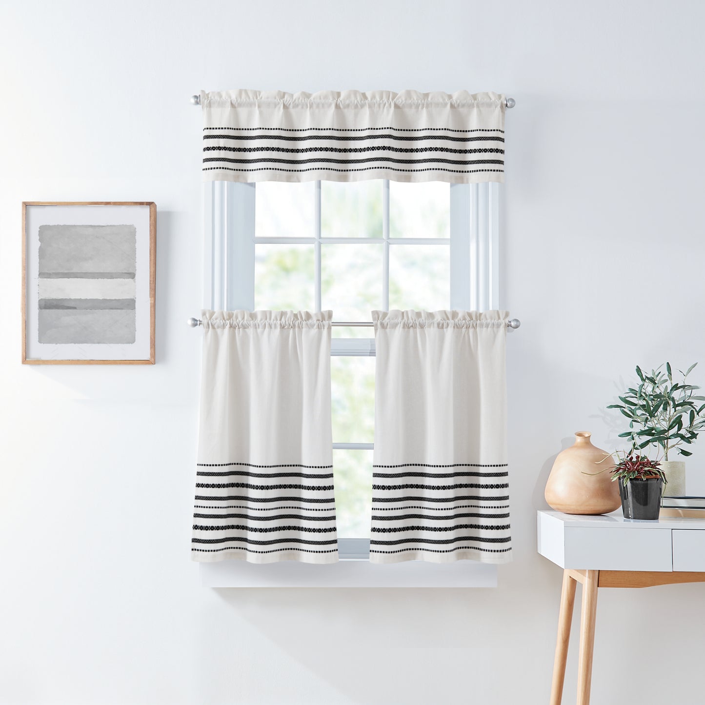 Curtainworks Global Woven Stripe 3-piece Valance and Tiers