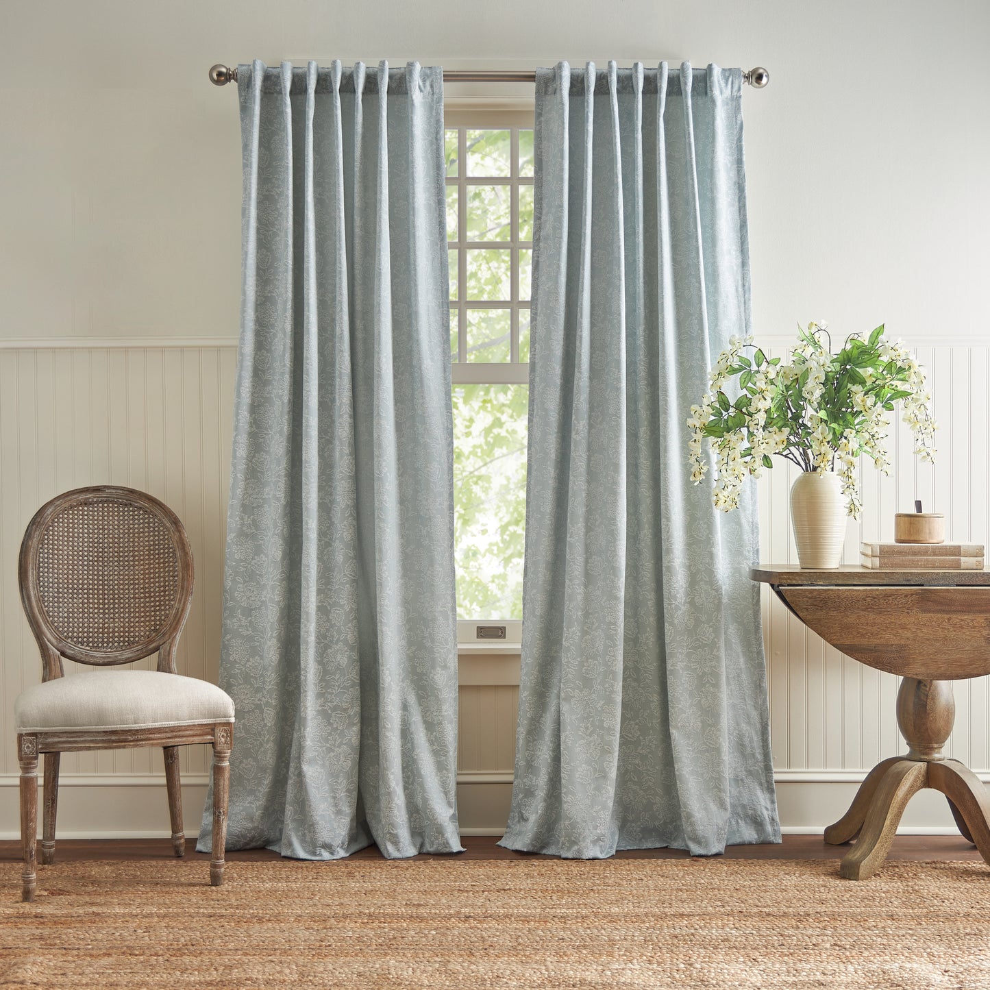 Martha Stewart Cottage Floral Lined Curtain Panel Pair