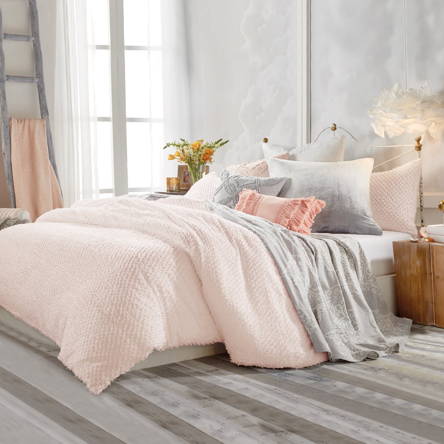 Peri Home Dot Fringe White Comforter Bedding Collection Set Blush