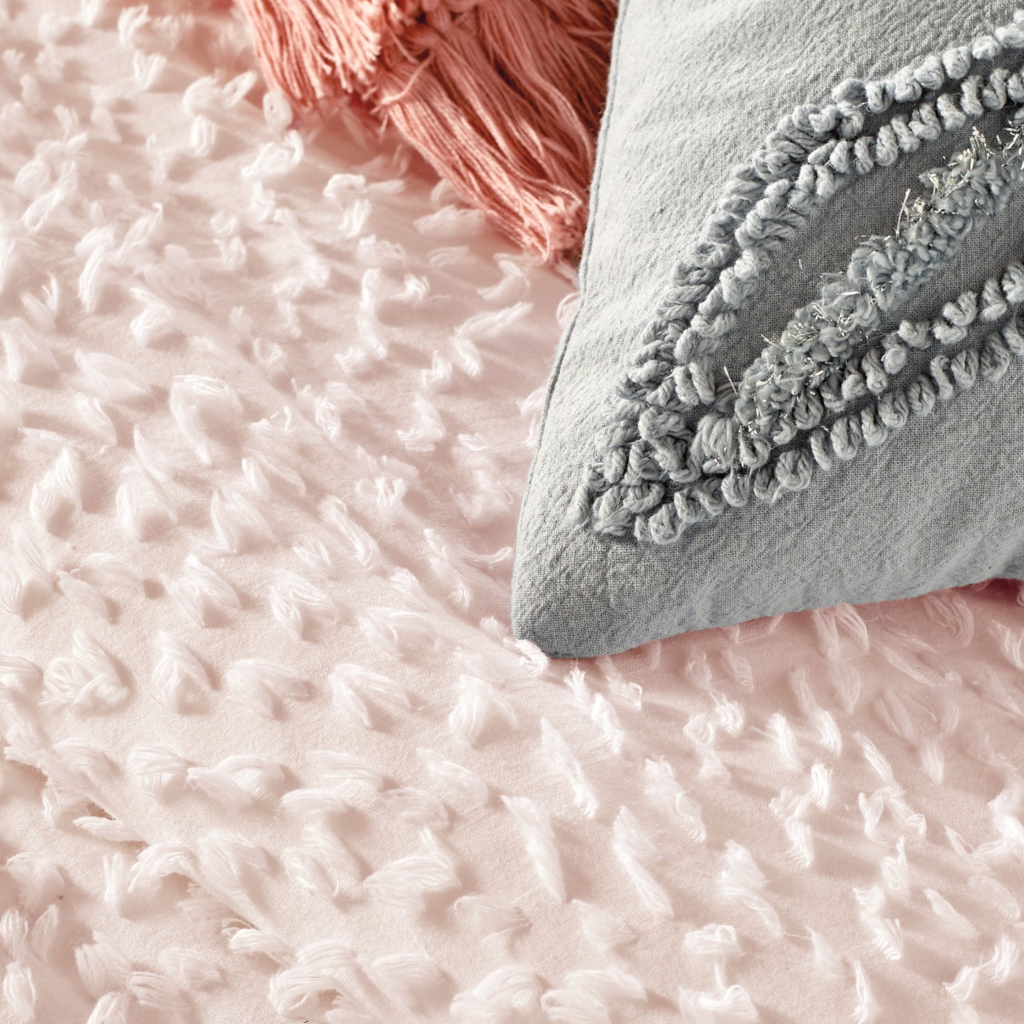 Peri Home Dot Fringe White Comforter Bedding Collection Set Blush