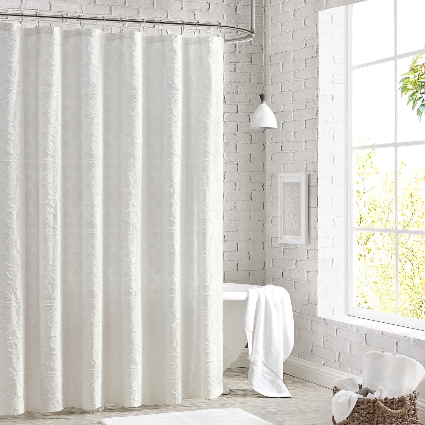 Peri Home Clipped Floral Shower Curtain White
