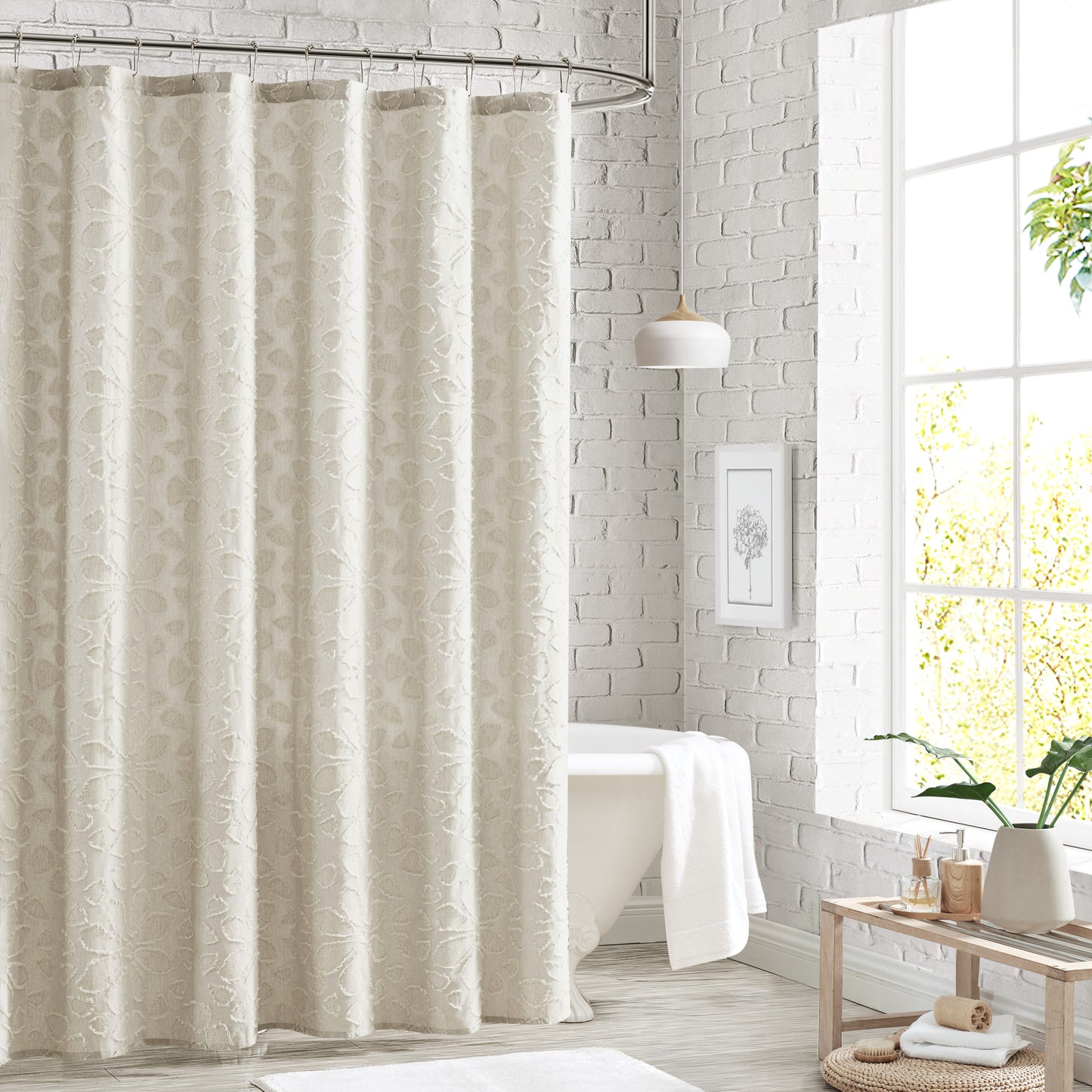 Peri Home Clipped Floral Shower Curtain Natural