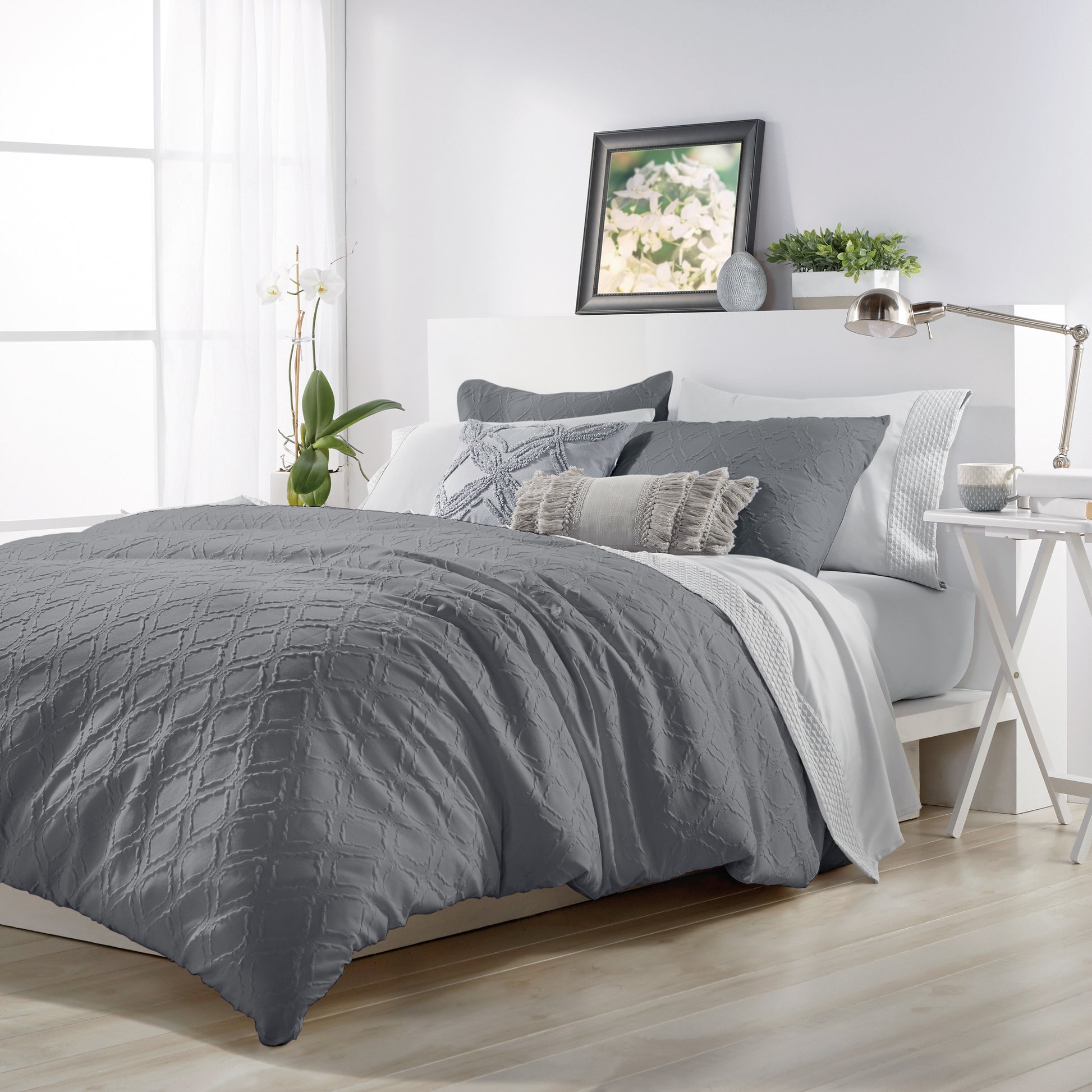 Microsculpt Solid Ogee Comforter Set charcoal
