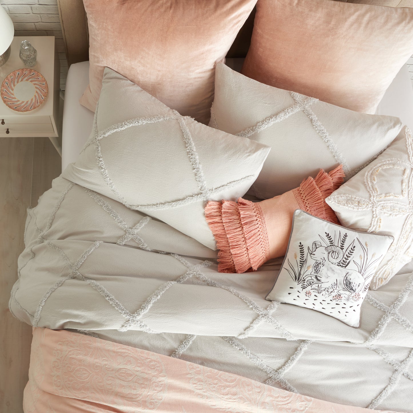 Peri Home Chenille Lattice Duvet Bedding Collection grey