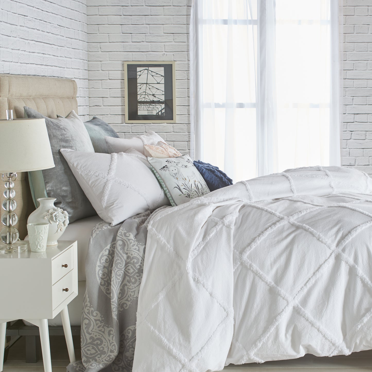 Peri Home Chenille Lattice Duvet Bedding Collection white