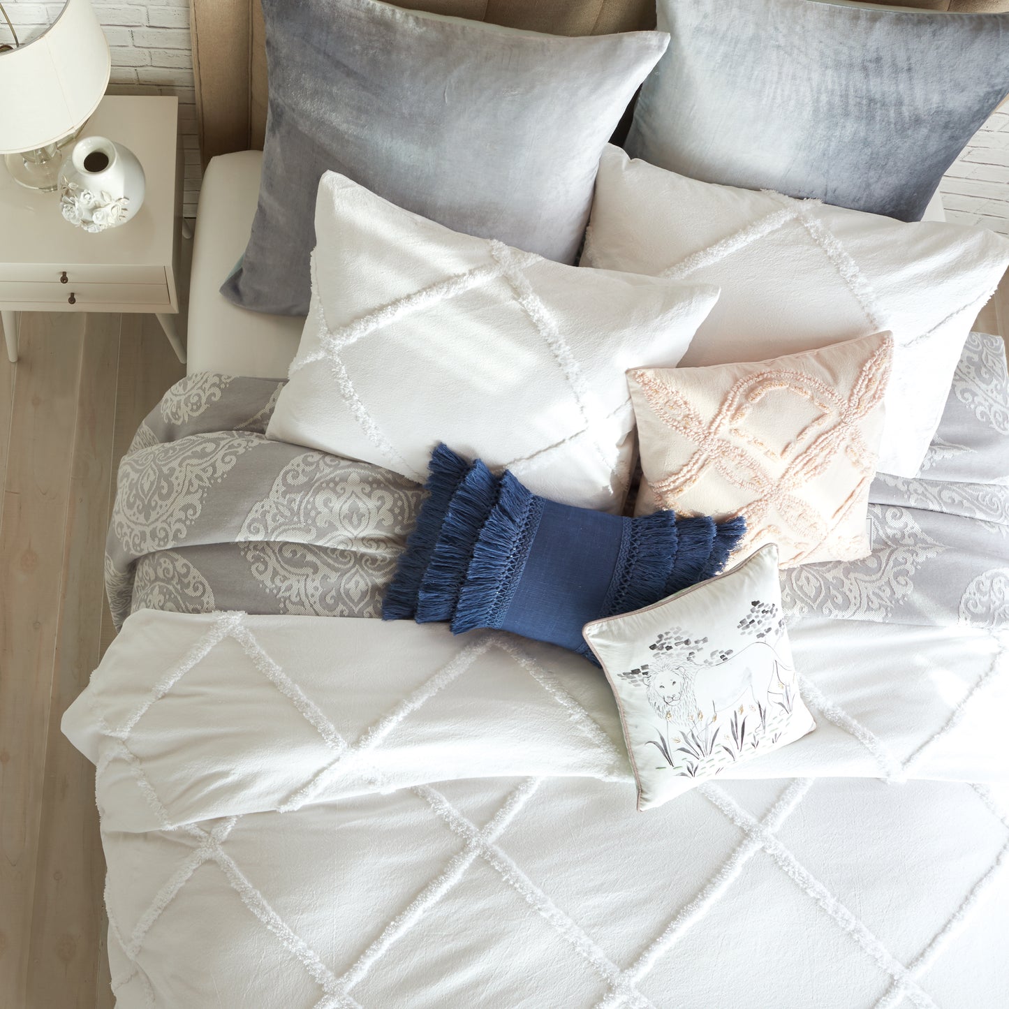 Peri Home Chenille Lattice Duvet Bedding Collection white