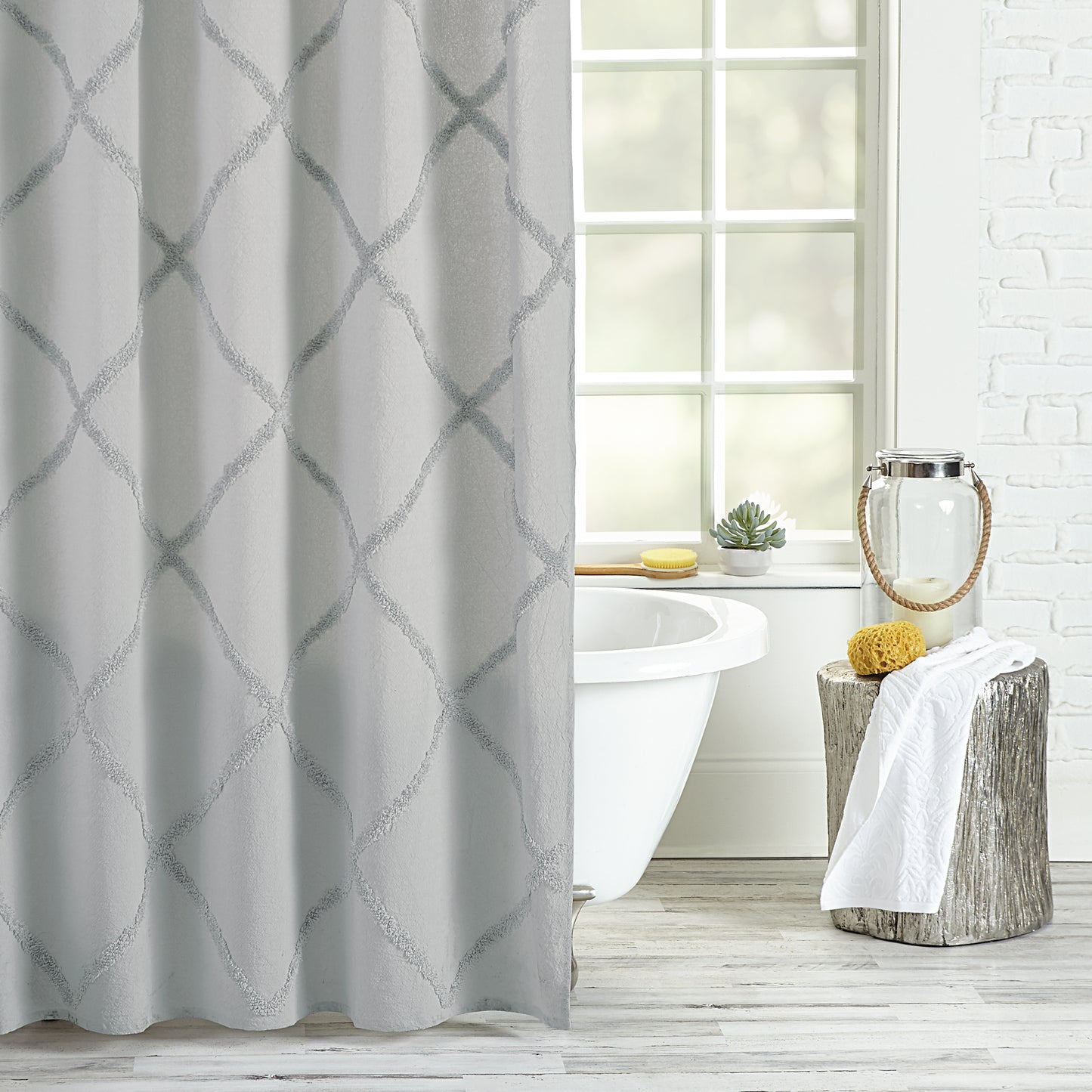 Peri Home Chenille Lattice Shower Curtain grey