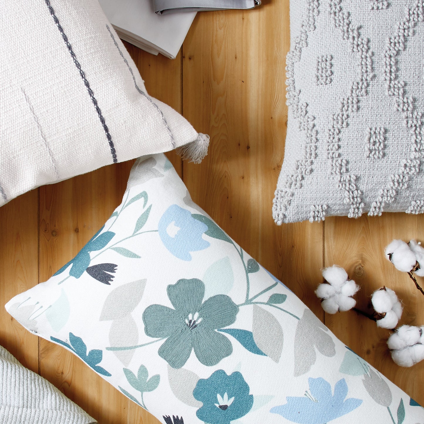 Wellbe Flora Bolster Pillow Blue