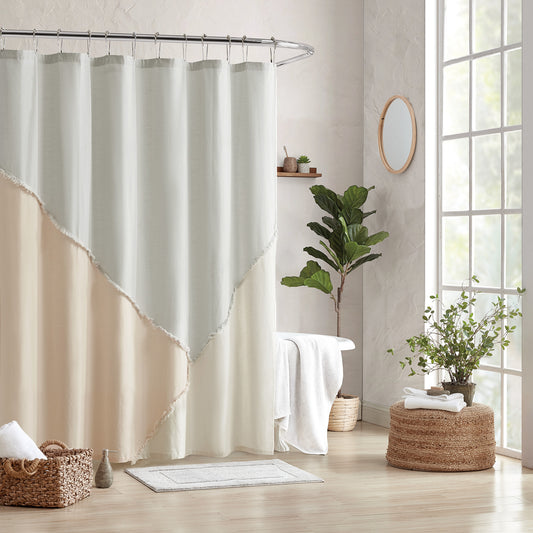 Peri Home Colorblock Fringe Shower Curtain