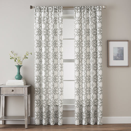 Lotus Harmony Poletop Window Curtain Panel Charcoal