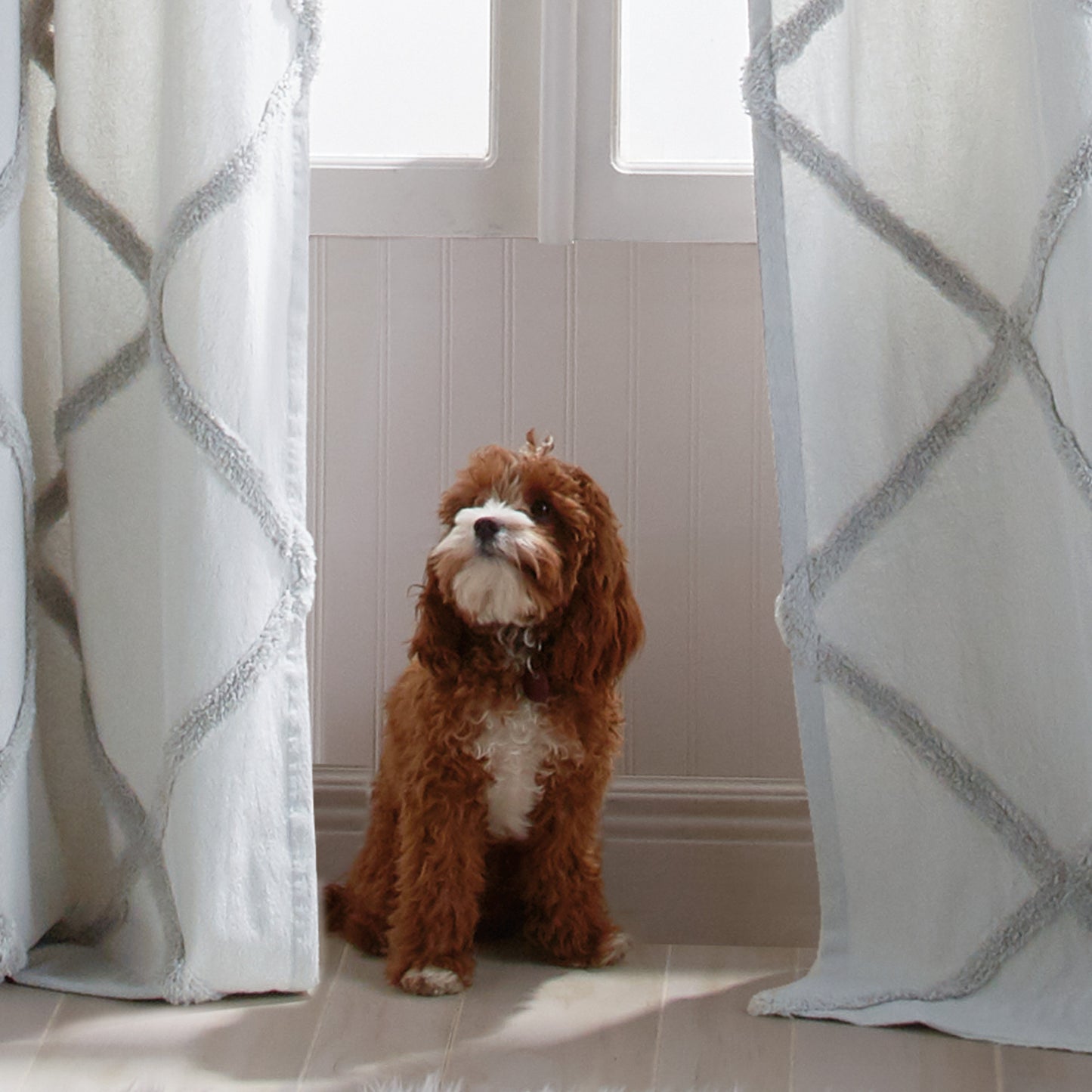 Peri Home Chenille Lattice Window Curtain Panel grey