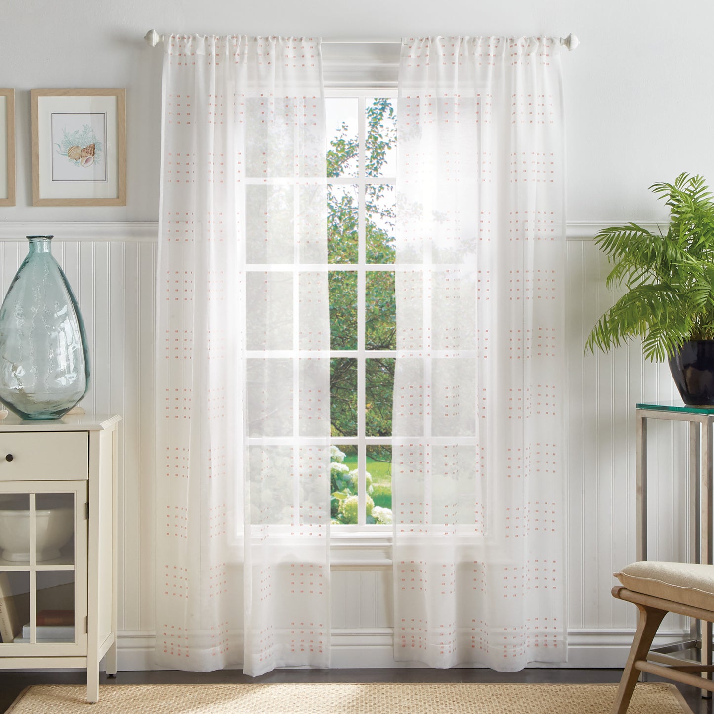 Martha Stewart Montauk Clip Sheer Curtain Panel Coral
