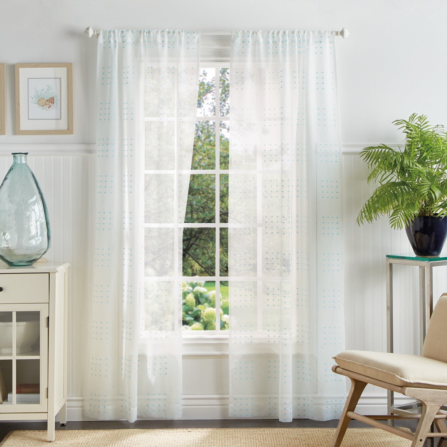 Martha Stewart Montauk Clip Sheer Curtain Panel Seafoam
