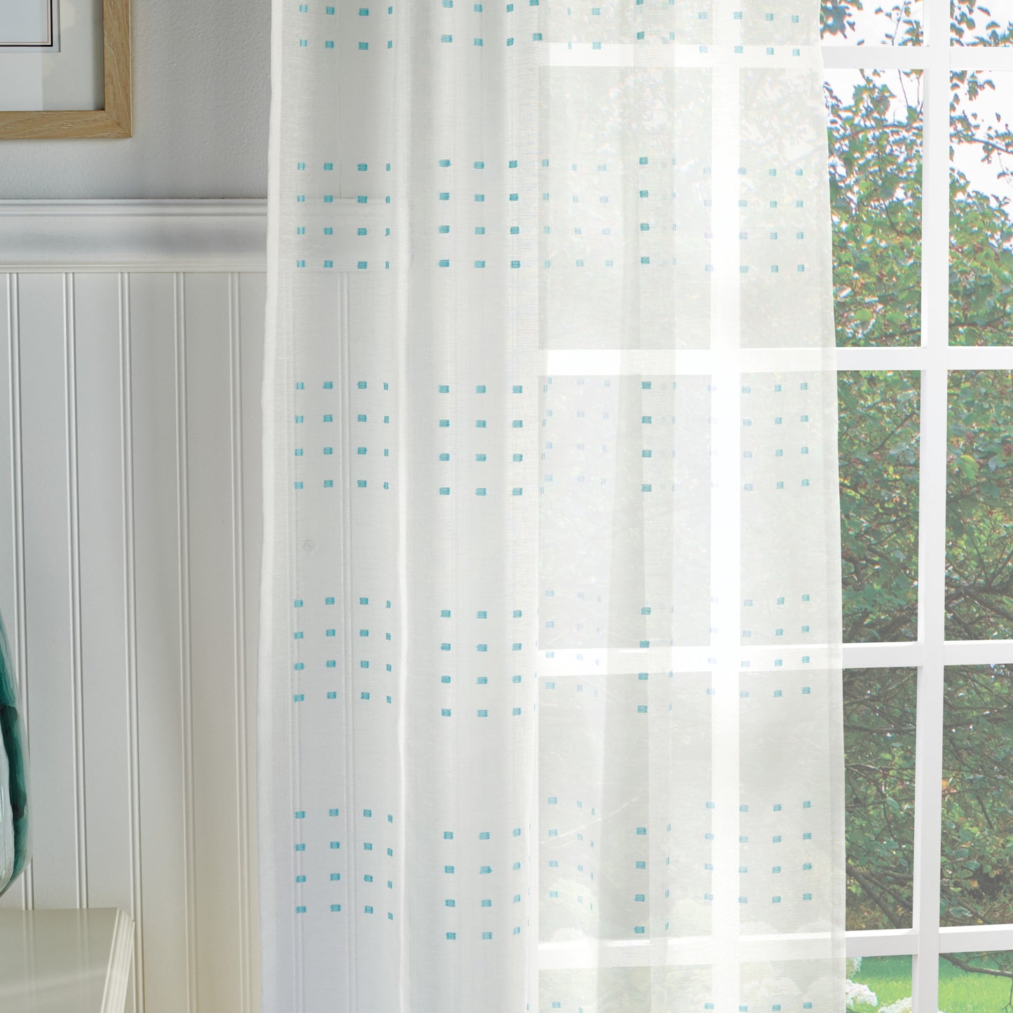 Martha Stewart Montauk Clip Sheer Curtain Panel Seafoam