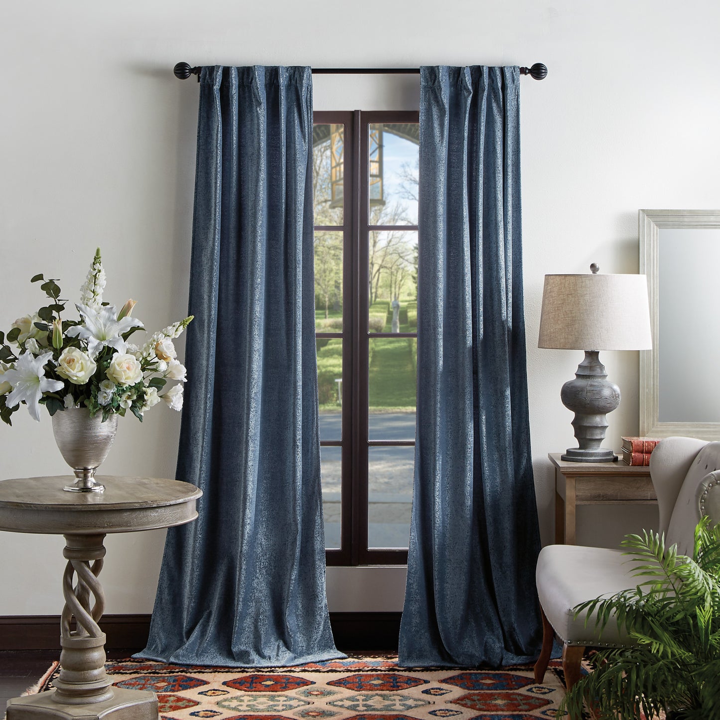 Martha Stewart Naples Chenille Curtain Panel Navy