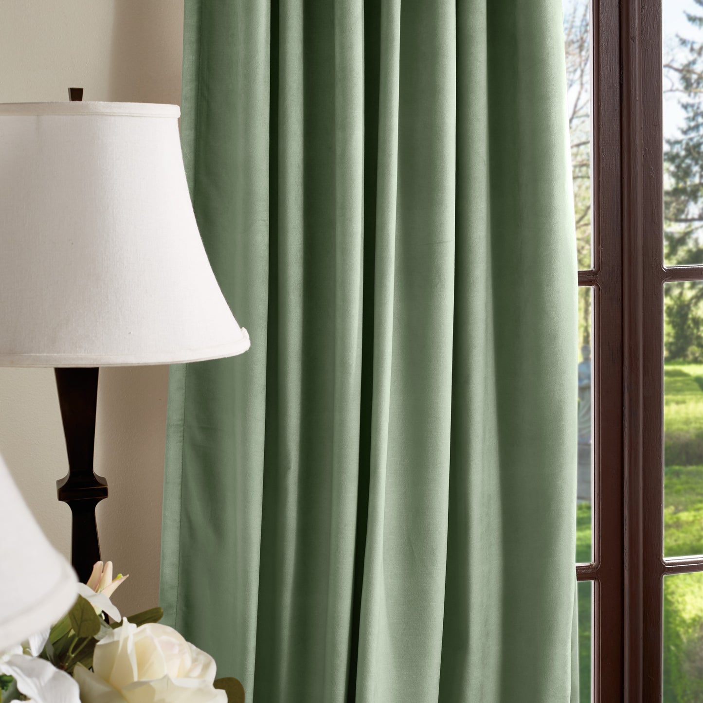 Martha Stewart Lucca Velvet Backtab Curtain Panel Green