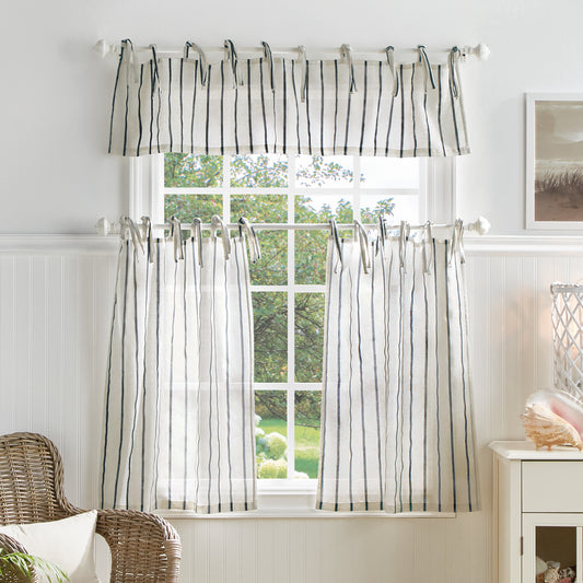 Martha Stewart Laguna Stripe Valance & Tiers Navy