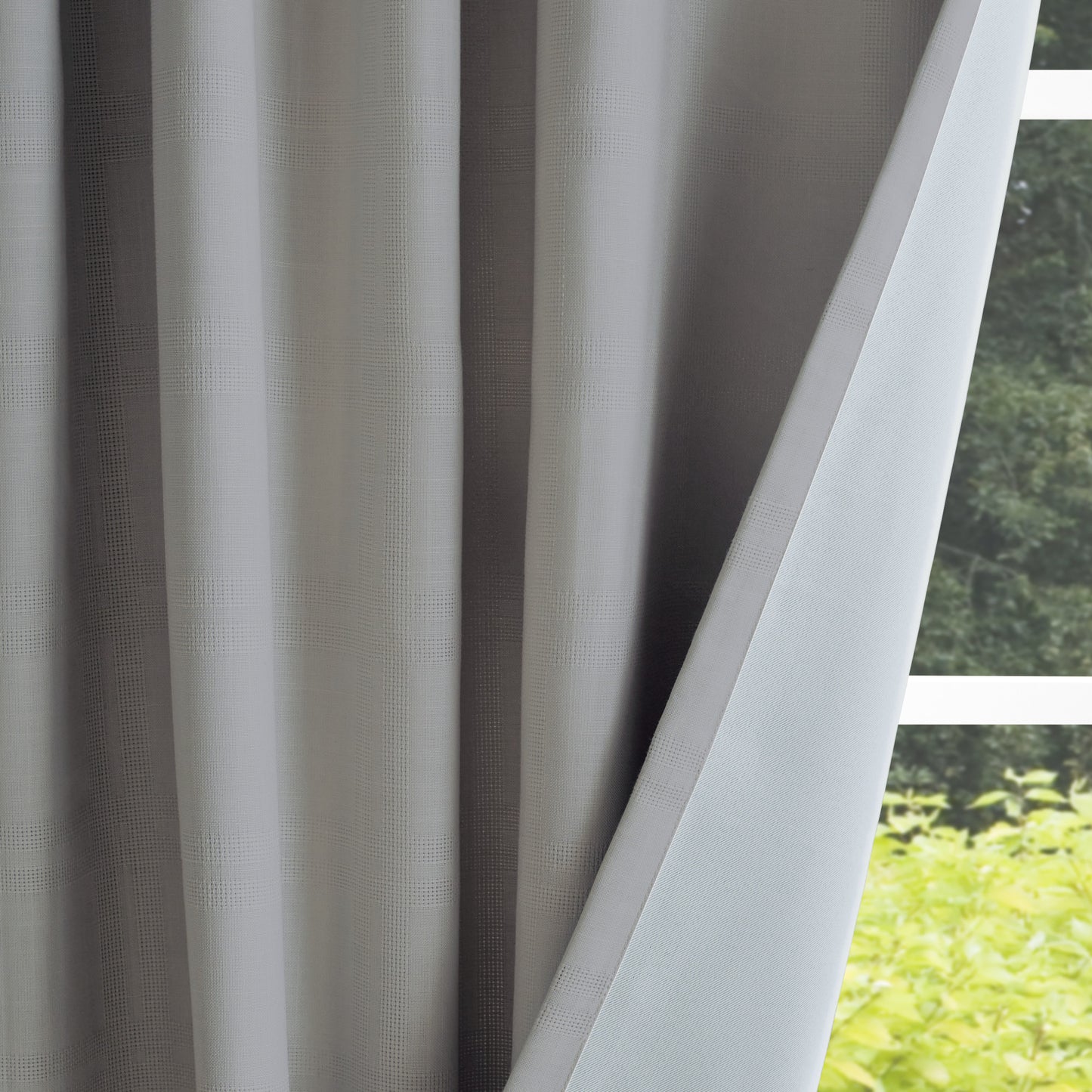 Martha Stewart Bedford Woven Plaid Backtab Curtain Panel Grey