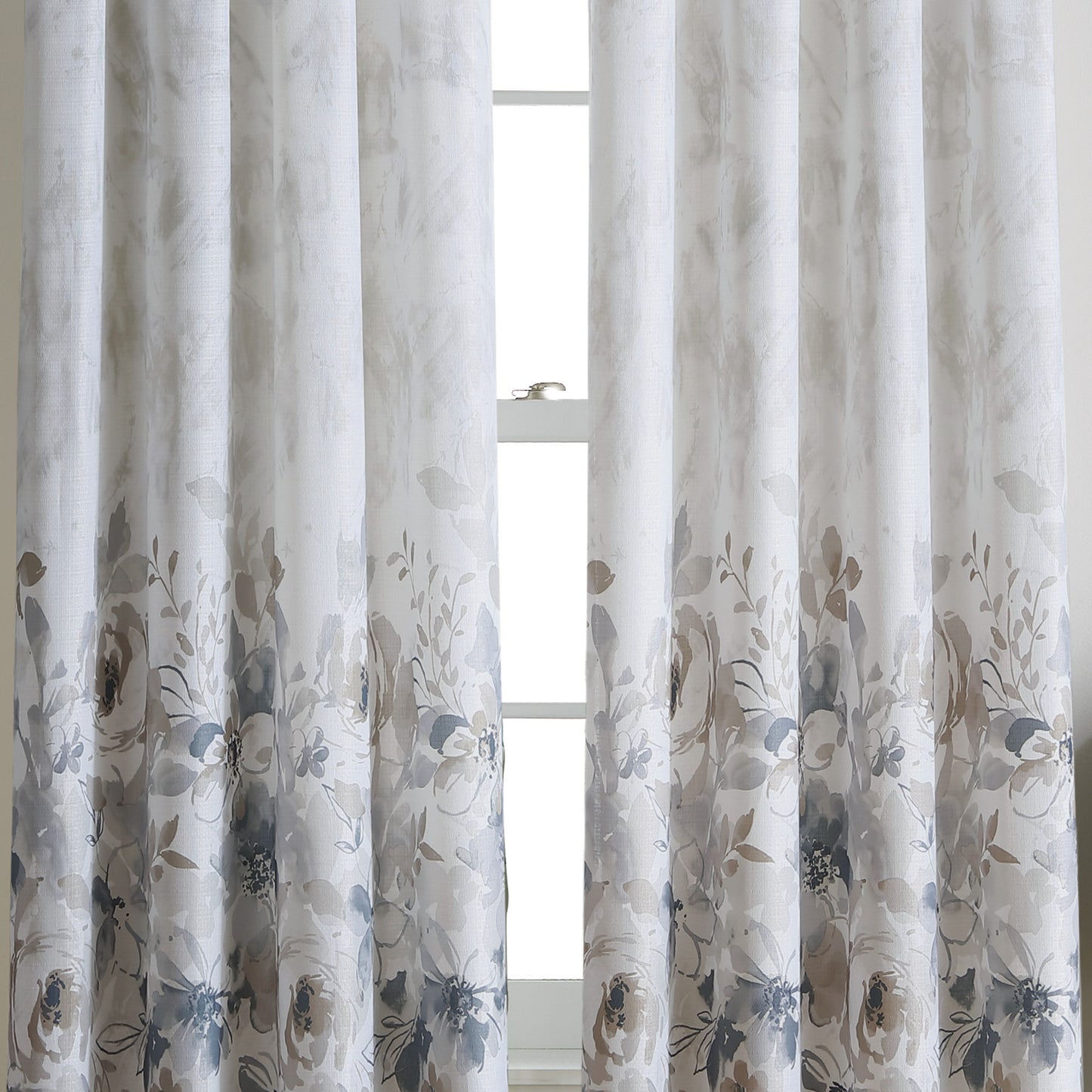 Watercolor Floral Poletop Window Curtain Panel Natural