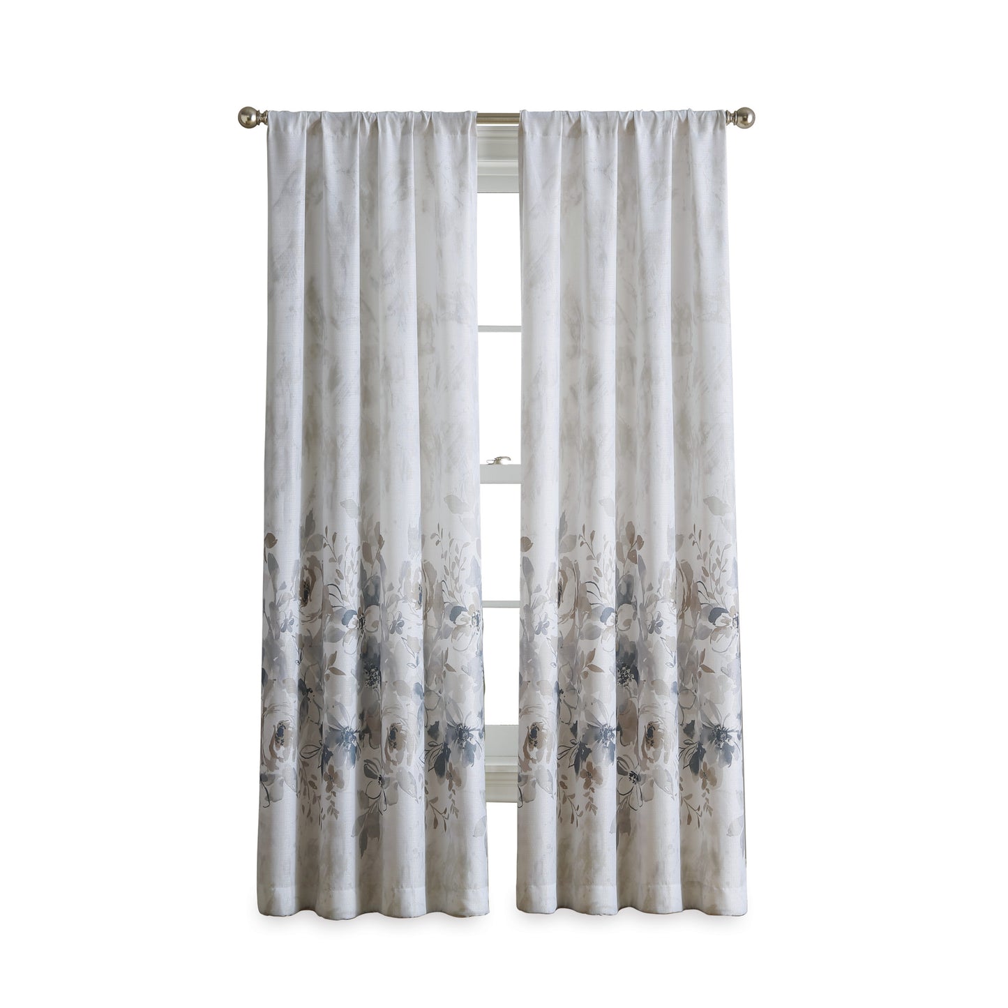 Watercolor Floral Poletop Window Curtain Panel Natural