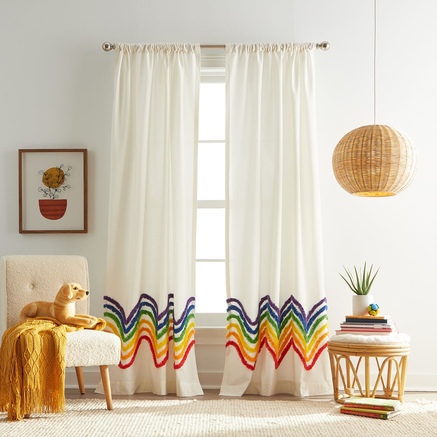 Dream Factory Rainbow Tufted Curtain Panel Pair