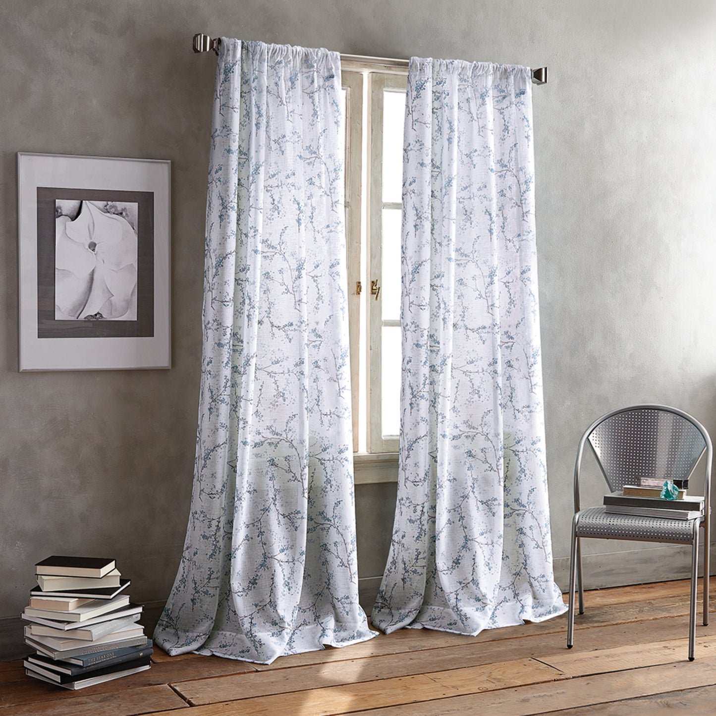 DKNY Promenade Sheer Curtain Panel Pair Indigo