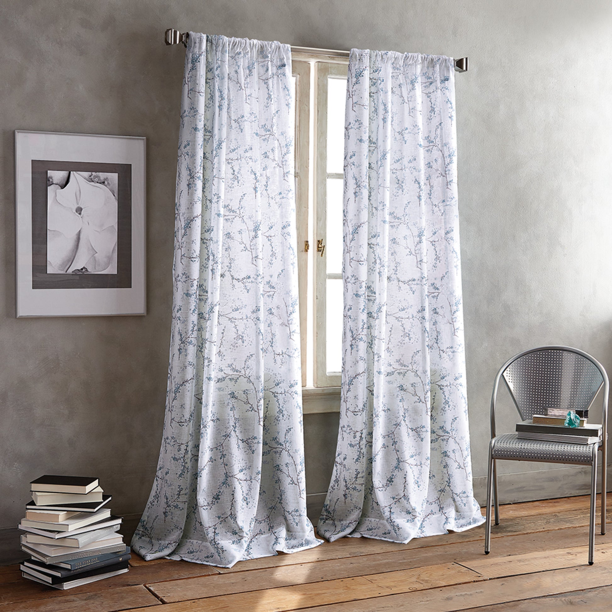 DKNY Promenade Sheer Curtain Panel Pair Indigo