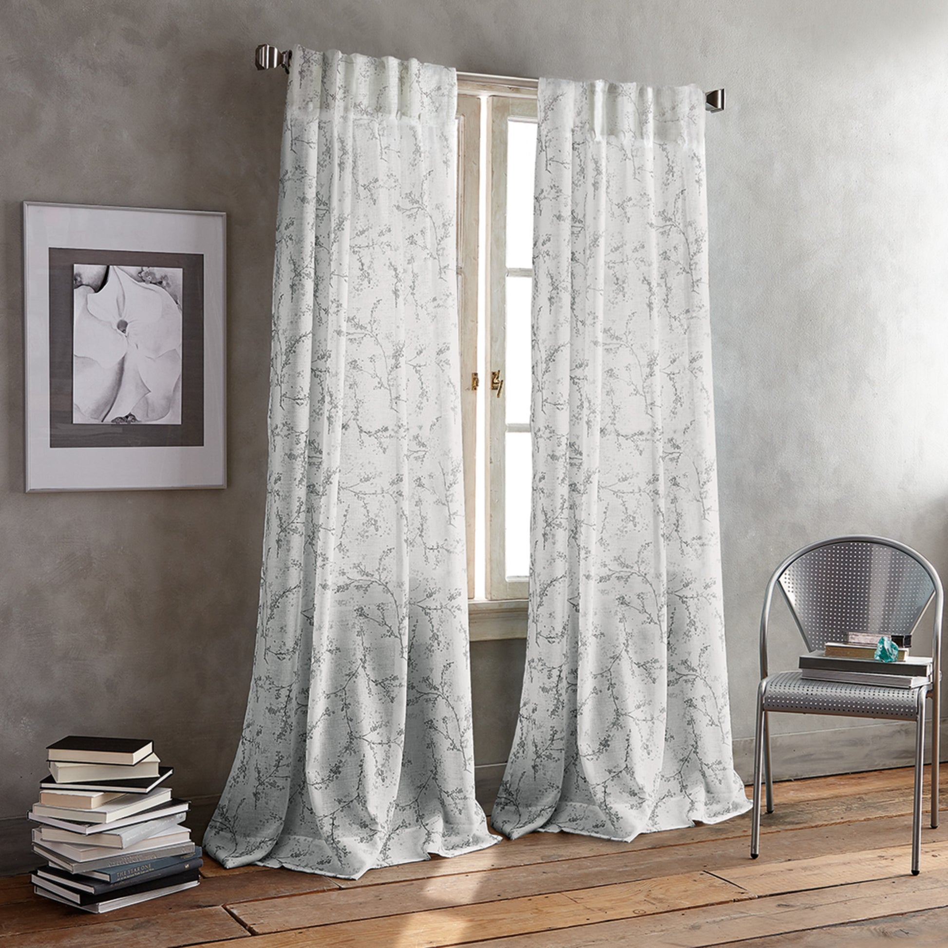 DKNY Promenade Sheer Curtain Panel Pair Pewter