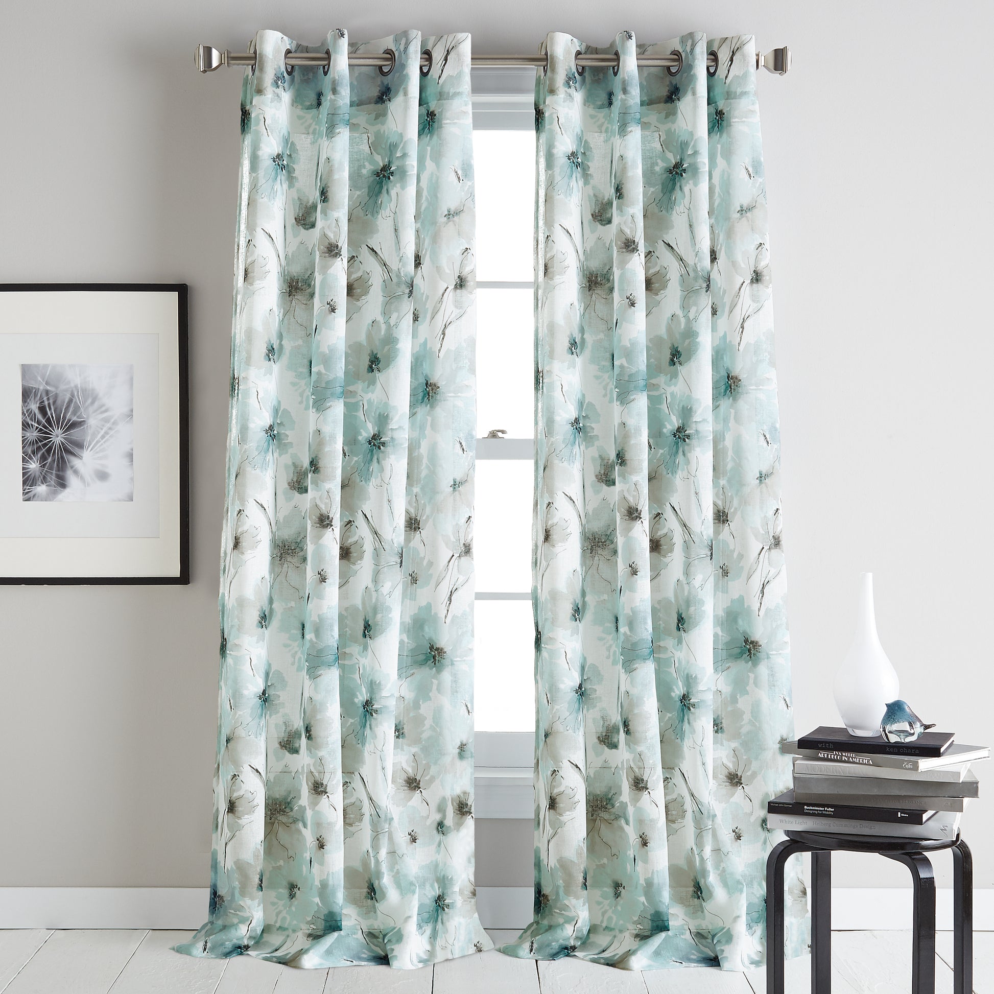 DKNY Modern Bloom Window Curtain Panel Blue