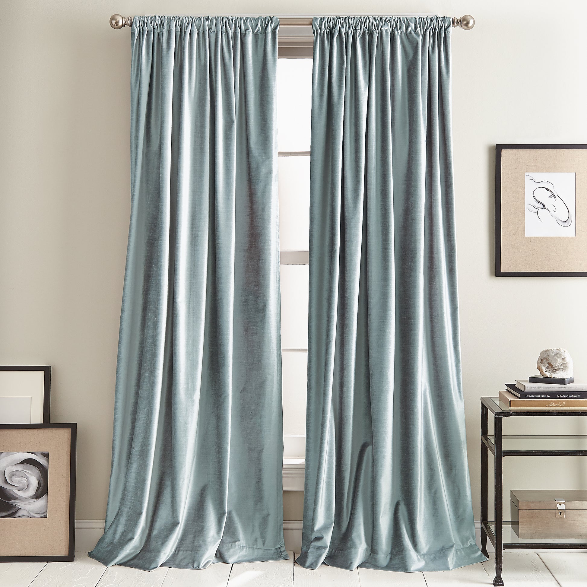 DKNY Modern Knotted Velvet Window Curtain Panel Aqua