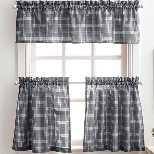 Curtainworks Lodge Plaid Valance & Tiers Set Grey