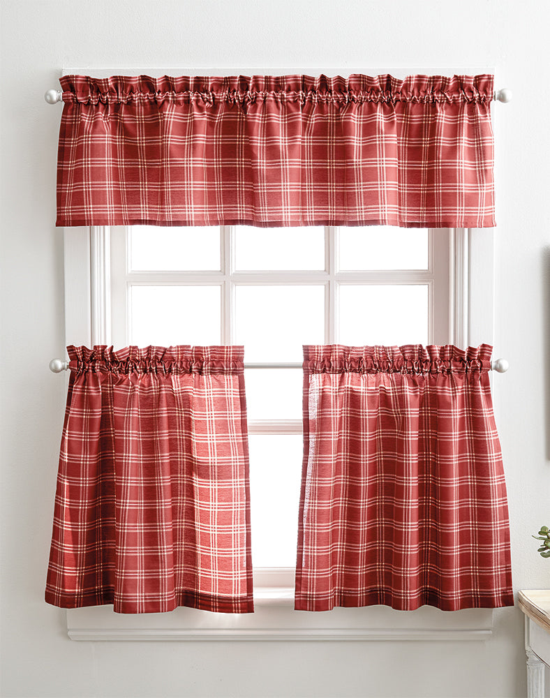 Curtainworks Lodge Plaid Valance & Tiers Set Red