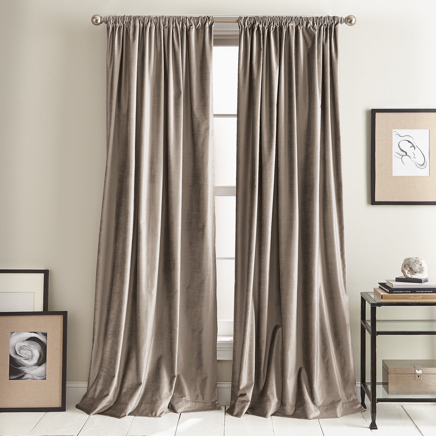 DKNY Modern Knotted Velvet Window Curtain Panel Mocha