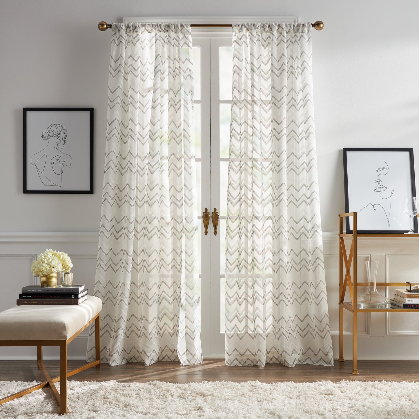 KARL LAGERFELD PARIS Simone Print Burnout Curtain Panel Pair