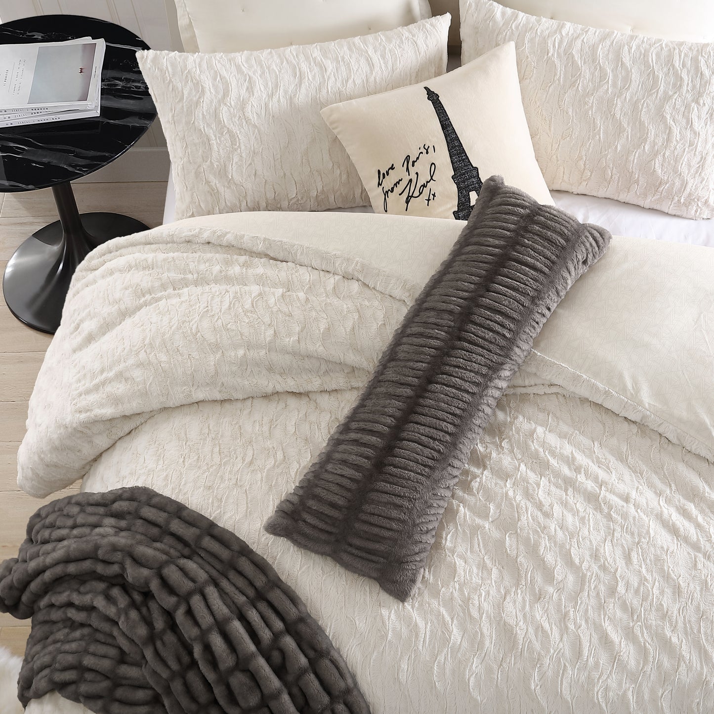 KARL LAGERFELD PARIS Ruched Faux Fur Decorative Pillow