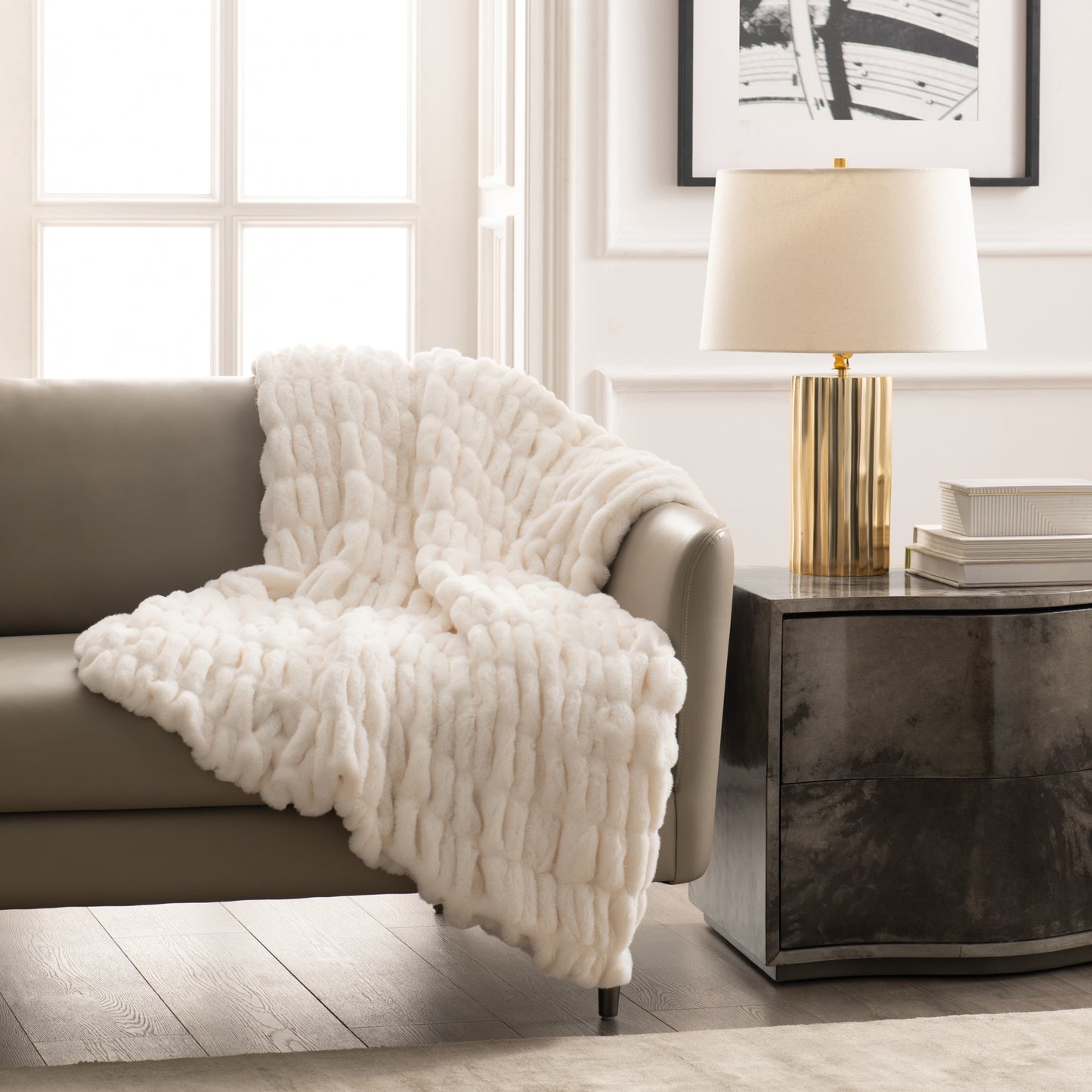 KARL LAGERFELD PARIS Ruched Faux Fur Throw