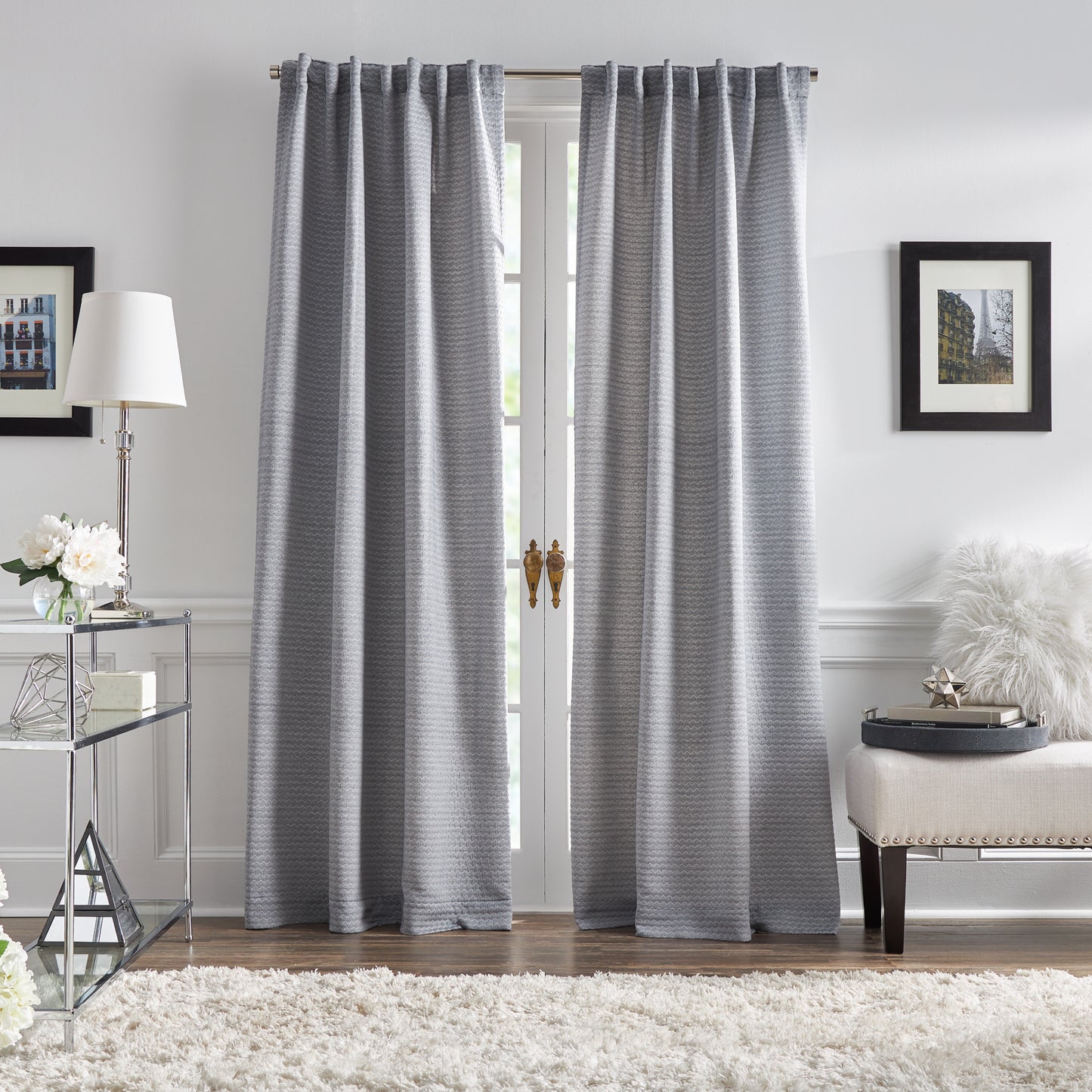 KARL LAGERFELD PARIS Blocked Geo Matelasse Room Darkening Curtain Panel Pair