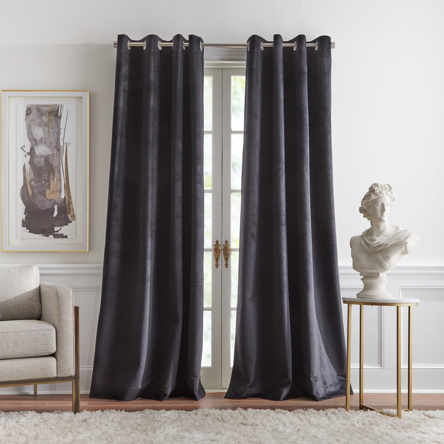 KARL LAGERFELD PARIS Velvet Blackout Grommet Curtain Panel Pair