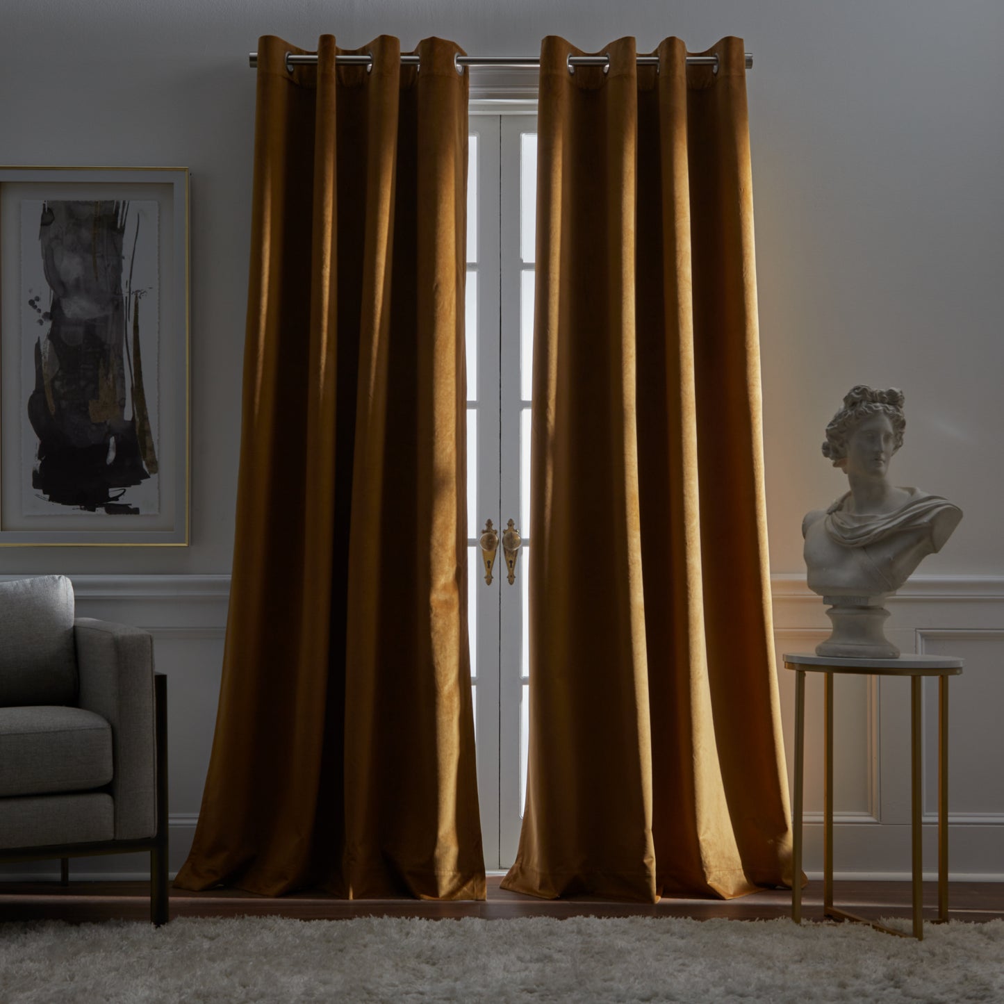 KARL LAGERFELD PARIS Velvet Blackout Grommet Curtain Panel Pair